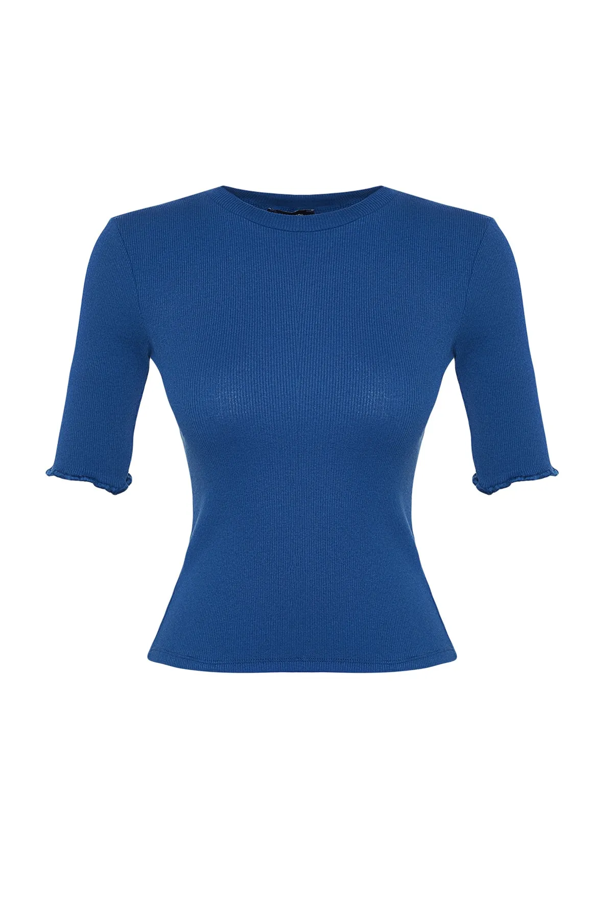 Trendyol Collection  Saks Corded Taillierte/Körperbetonte Rundhals-Bluse aus flexiblem Strick TWOSS23BZ00025