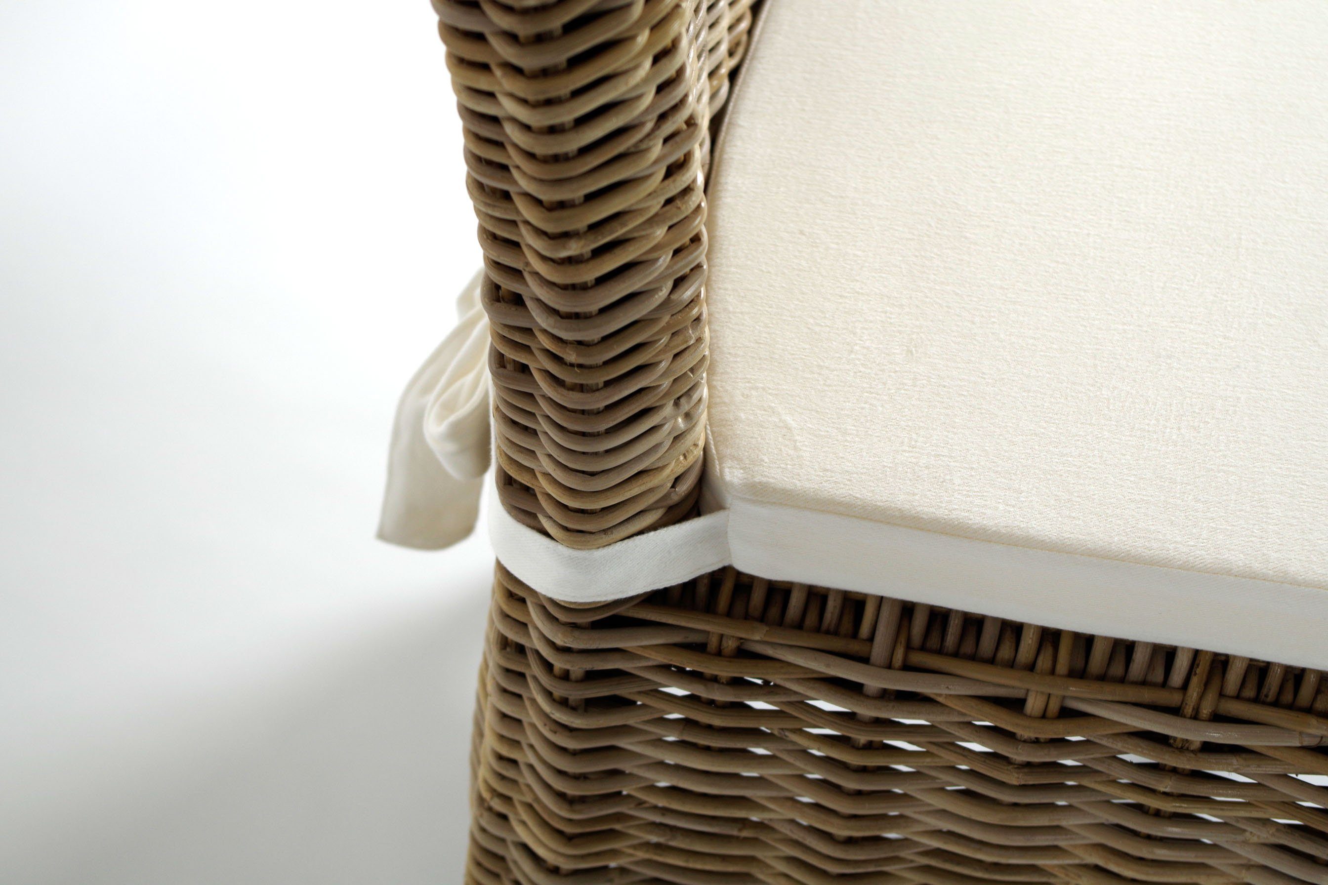 Kobolo Rattanstuhl NEWPORT Stuhl Hochlehner Rattan grau mit Kissen (kubu grey)