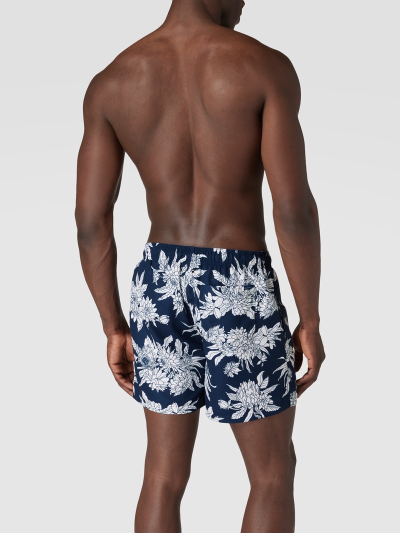 Badehose mit floralem Allover-Muster in dunkelblau