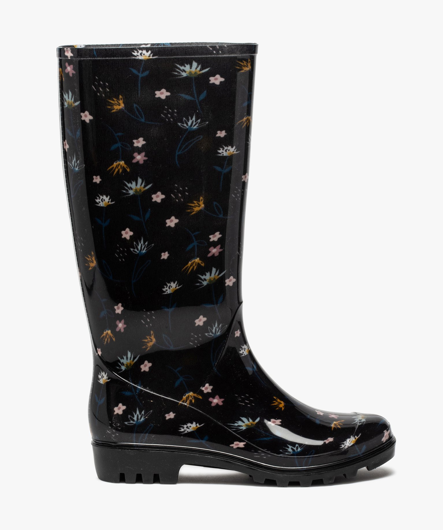 Bottes de pluie femme à imprimé fleuri et semelle crantée noir | GEMO
