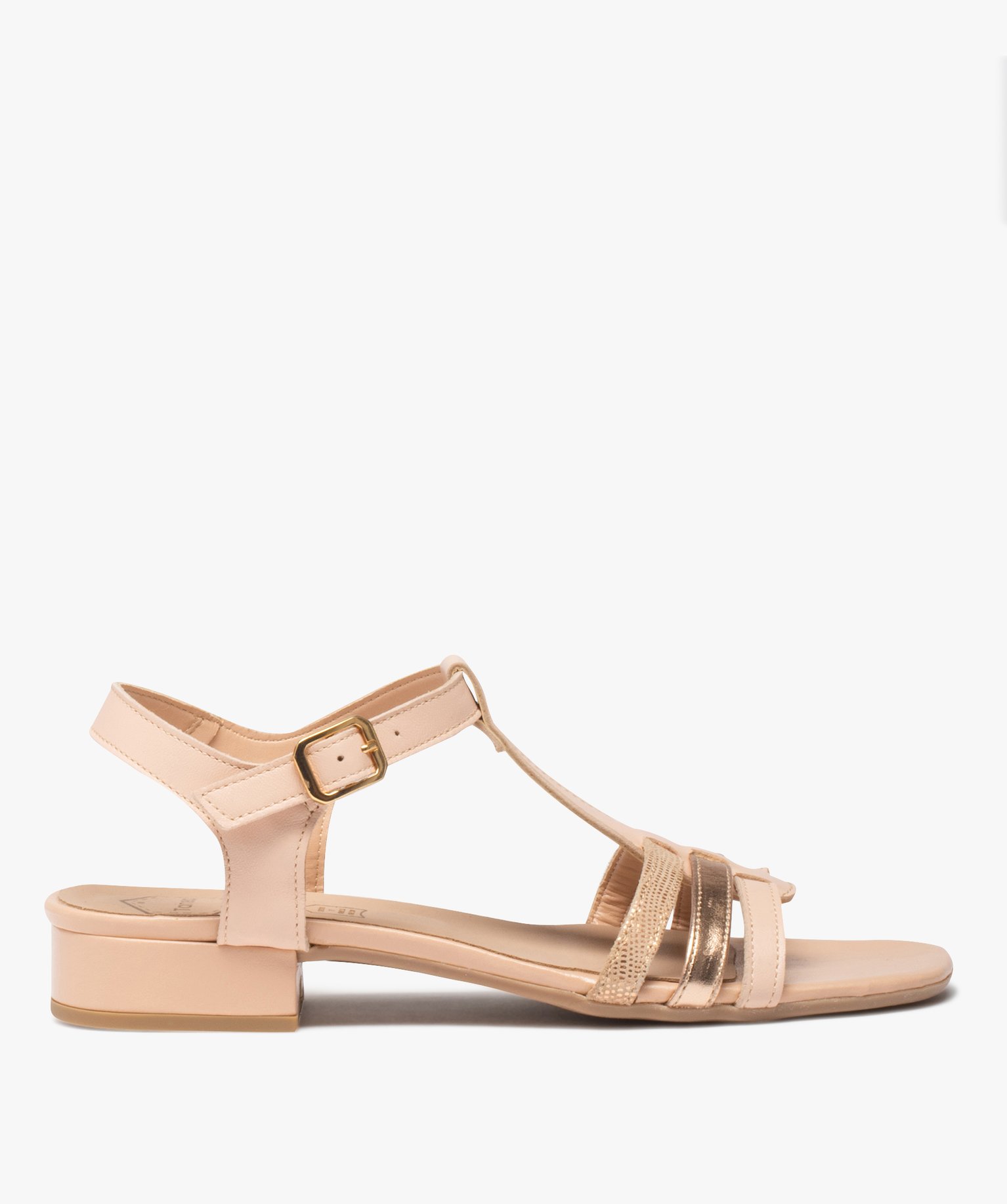 Sandales femme à petit talon carré et à fines lanières e... rose | GEMO
