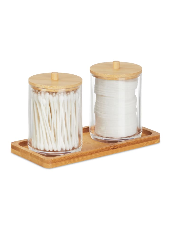 relaxdays Wattestäbchenbehälter in Transparent/ Natur günstig kaufen onesize