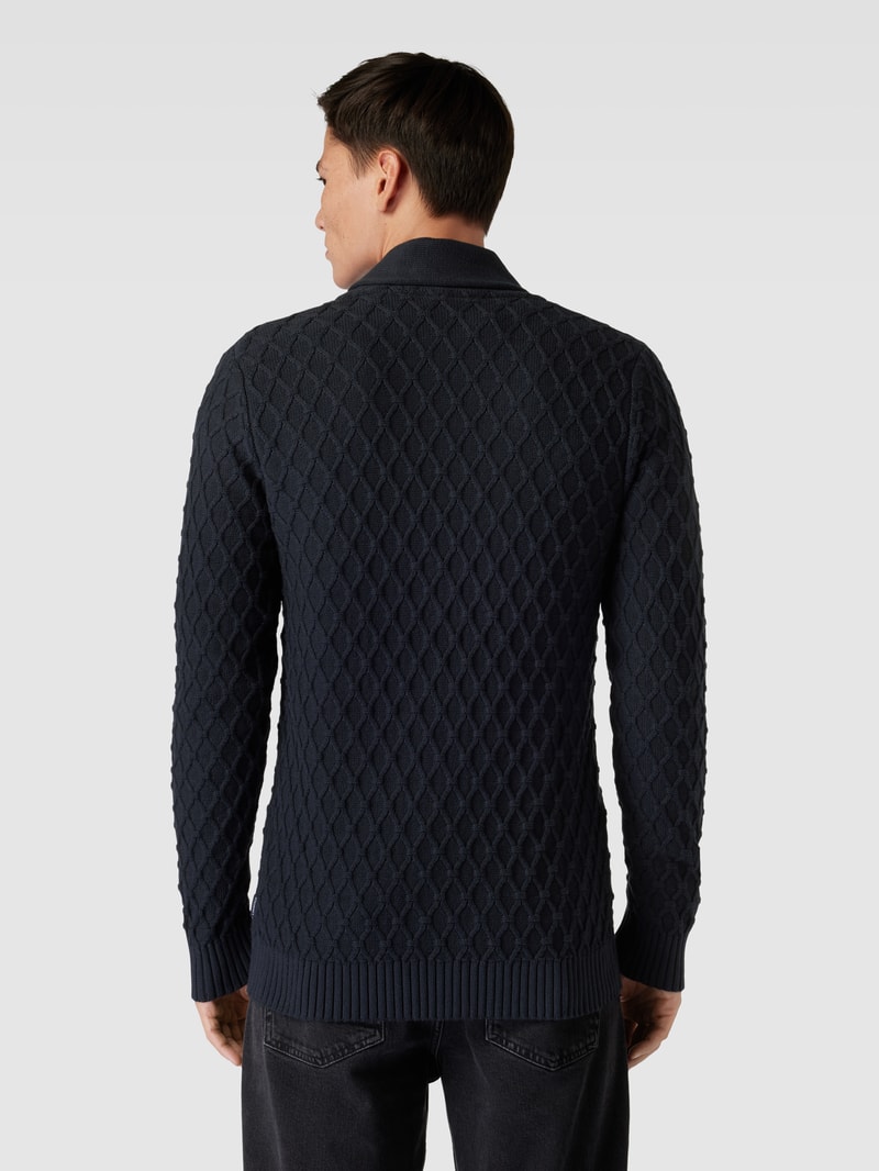 Strickjacke mit Schalkragen und Knopfleiste in marineblau