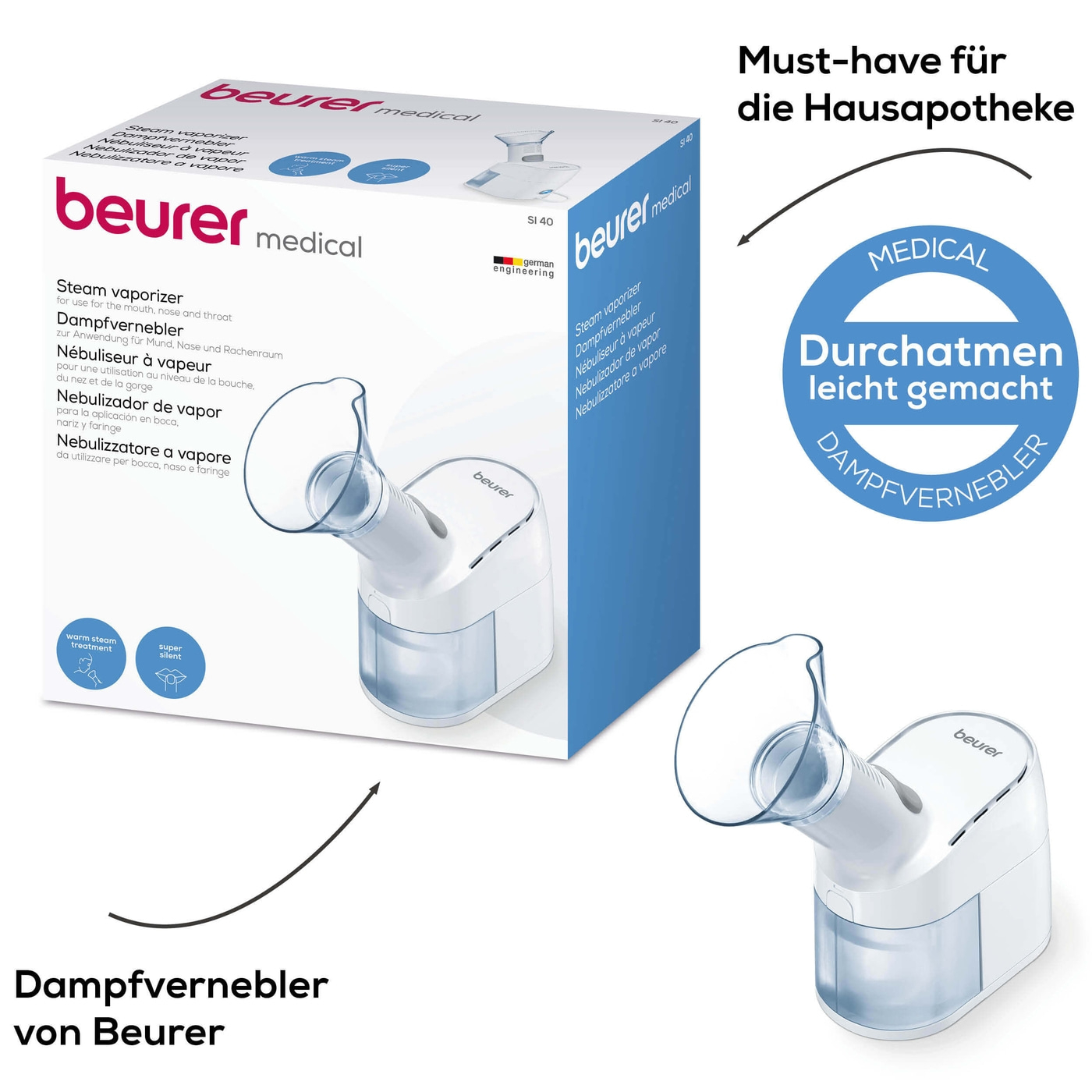 Beurer Dampfvernebler SI 40-Warmdampfbehandlung bei Erkältungen mit dem Dampfvernebler