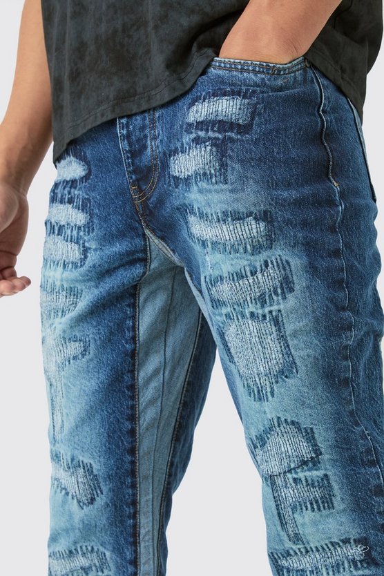 Slim-Fit Schlagjeans mit Rissen