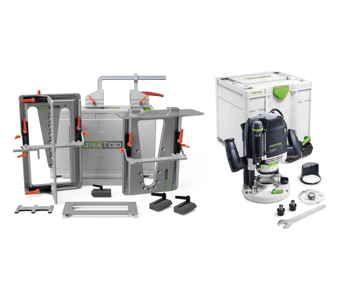 Juego de plantillas para fresadora de cola de milano Lignatool LT080CFOF2200 Comfort Package + Fresadora Festool OF2200EB-Plus