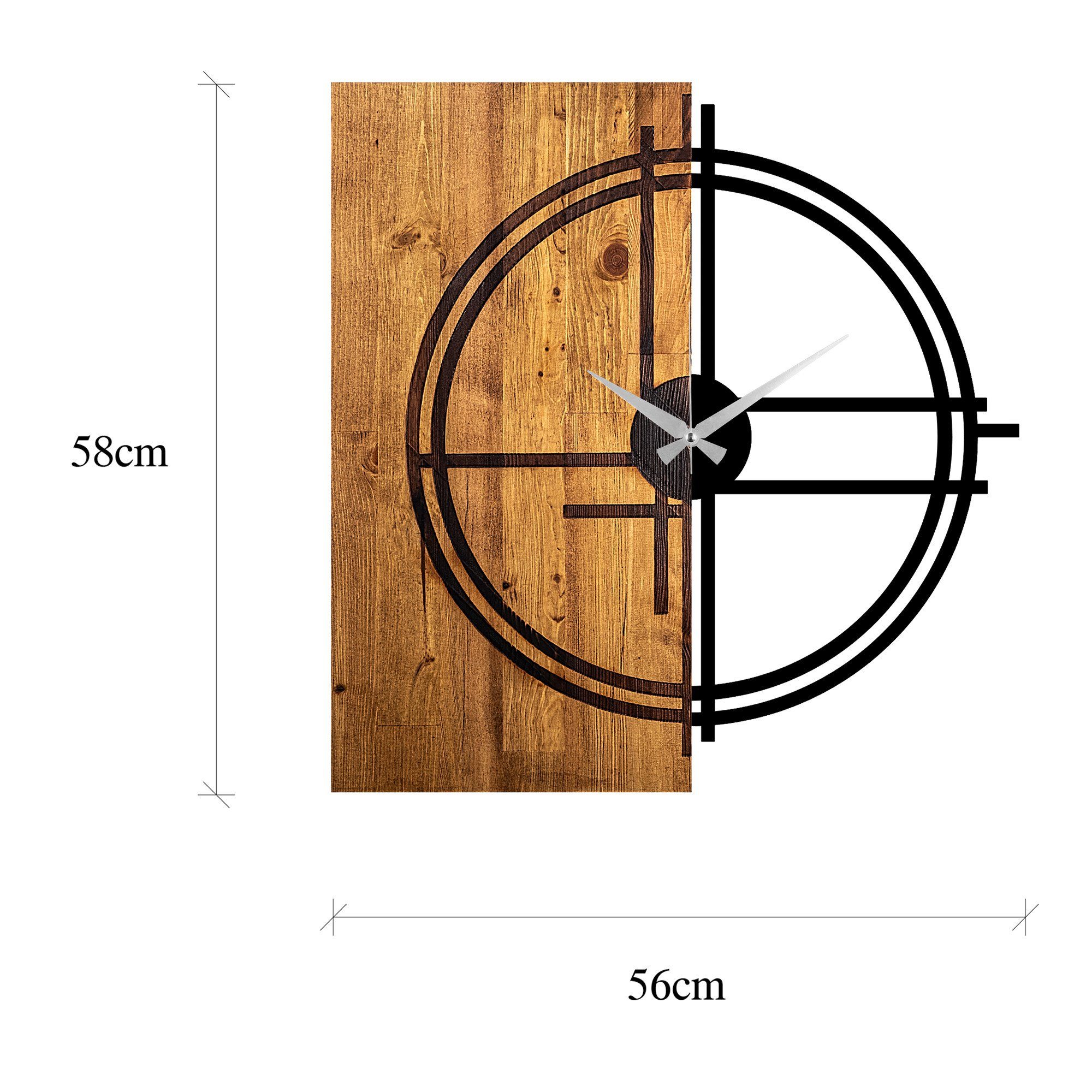 Wallity Wanduhr 56 x 3 x 58 cm, 100% Holz (Dicke: 3 cm) / Metall (Dicke: 1 cm)