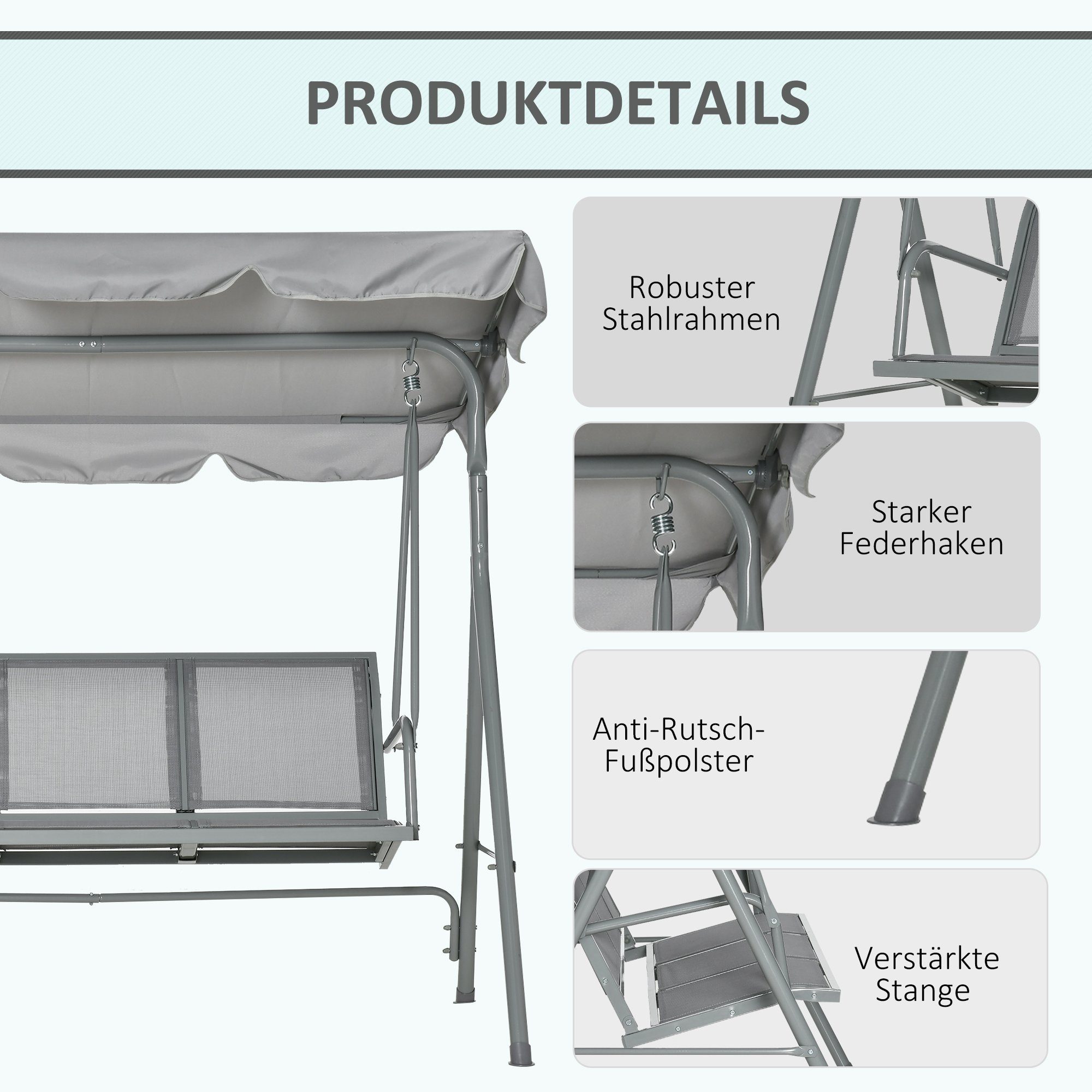 Outsunny Hollywoodschaukel Hollywoodschaukel, 3-Sitzer, Set, 1 tlg., 1 x Hollywoodschaukel, inkl. Sonnendach