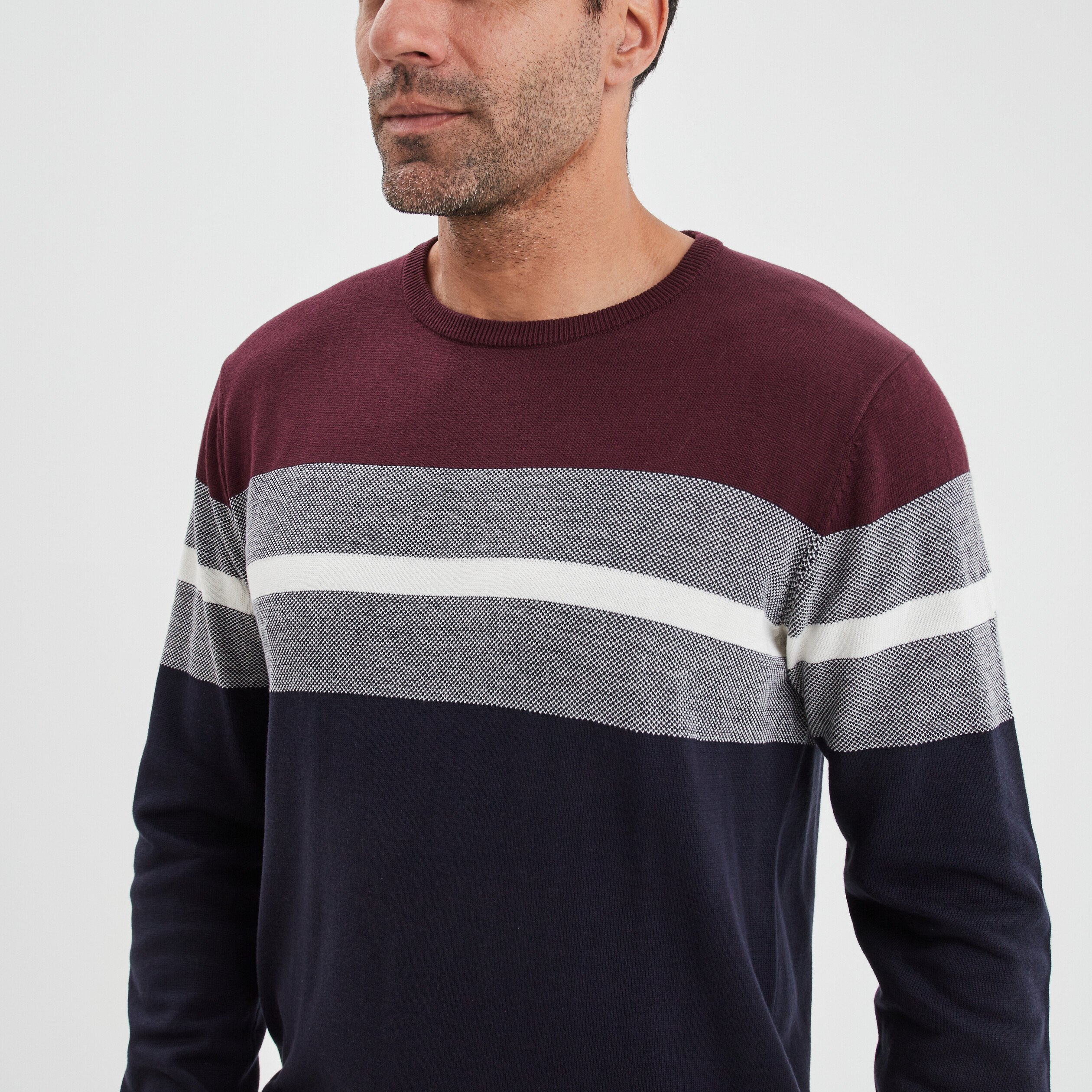Pull col rond manches longues multicolore homme | La Halle