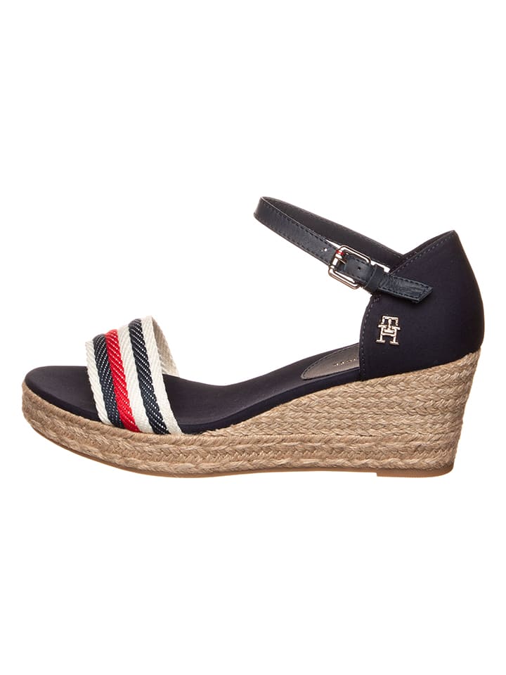 Tommy Hilfiger Shoes Leder-Keilsandaletten in Dunkelblau günstig kaufen