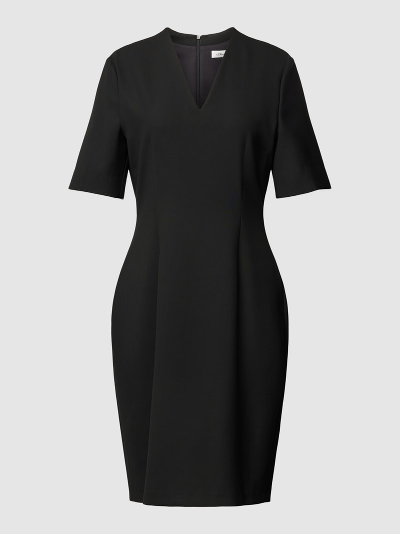 Knielanges Kleid mit V-Ausschnitt in schwarz
