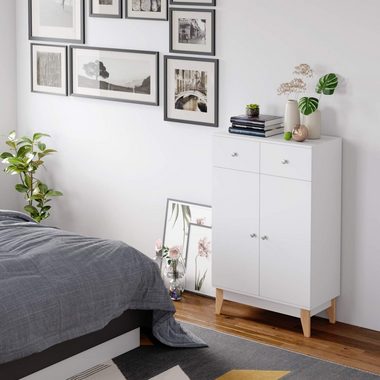 Homfa Kommode, Sideboard, Küchenschrank, mit 2 Türen und 2 Schubladen, weiß