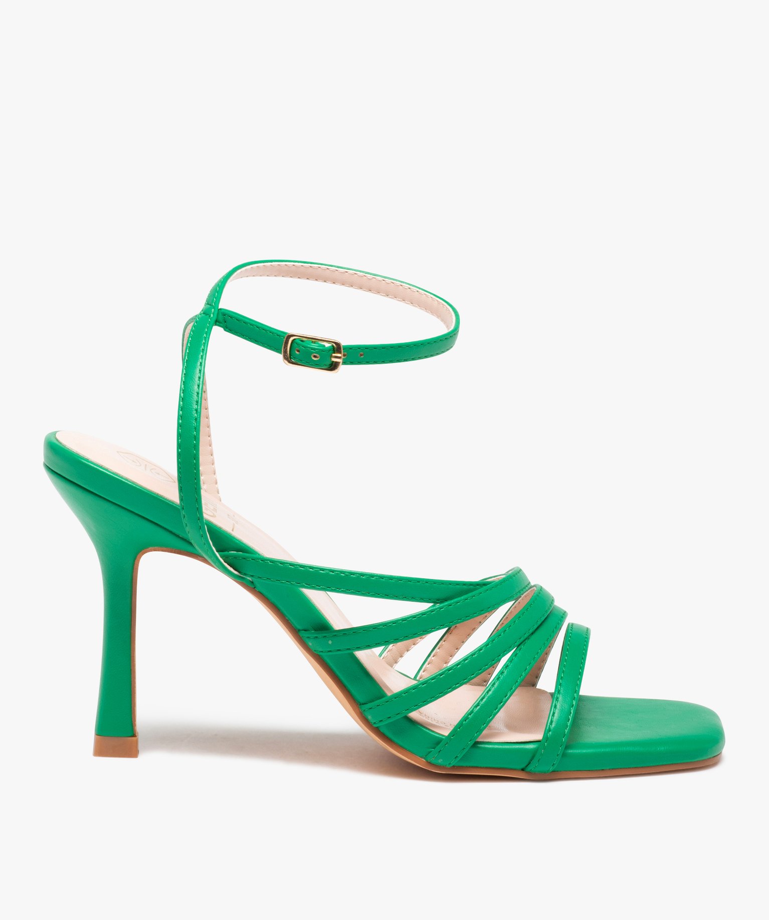 Sandales femme à talon aiguille dessus fines brides unies vert | GEMO