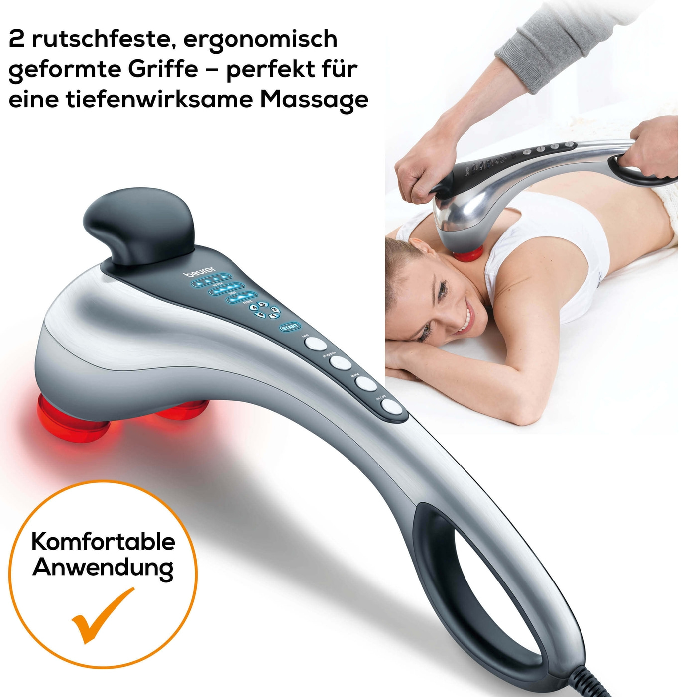 Beurer Infrarot-Klopf-Massagegerät MG 100-Massagegerät mit 2 Aufsätzen & Infrarotwärme für eine entspannende Klopfmassage