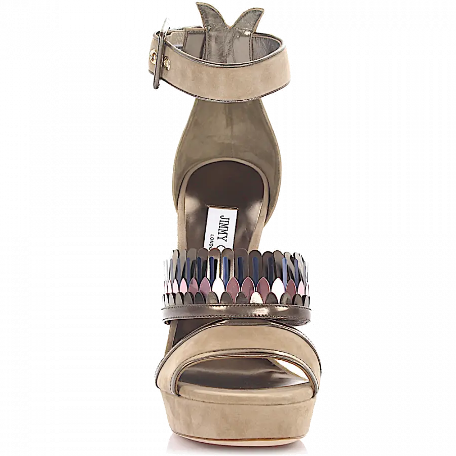 Jimmy Choo - High Heels Glattleder Kalbsleder Veloursleder Fransen beige gold pink - beige