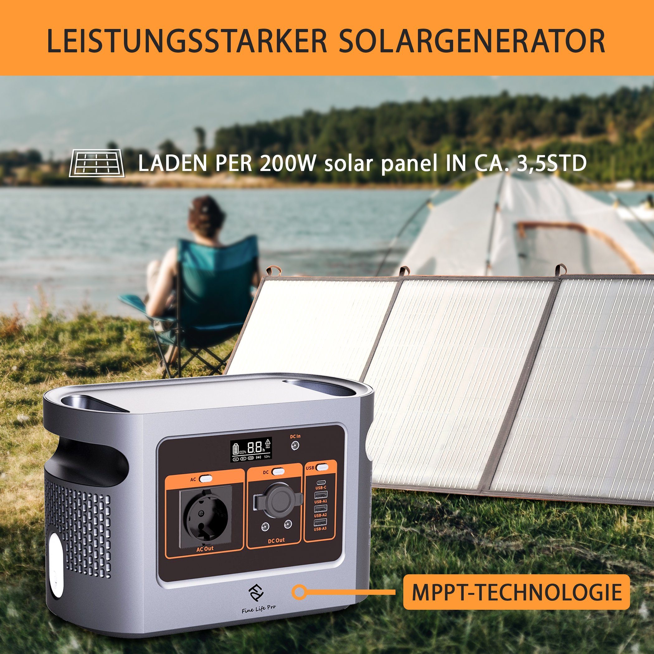 A Ade Solaranlage faltbares Solarpanel Solarmodul, 200,00 W, Monokristallin