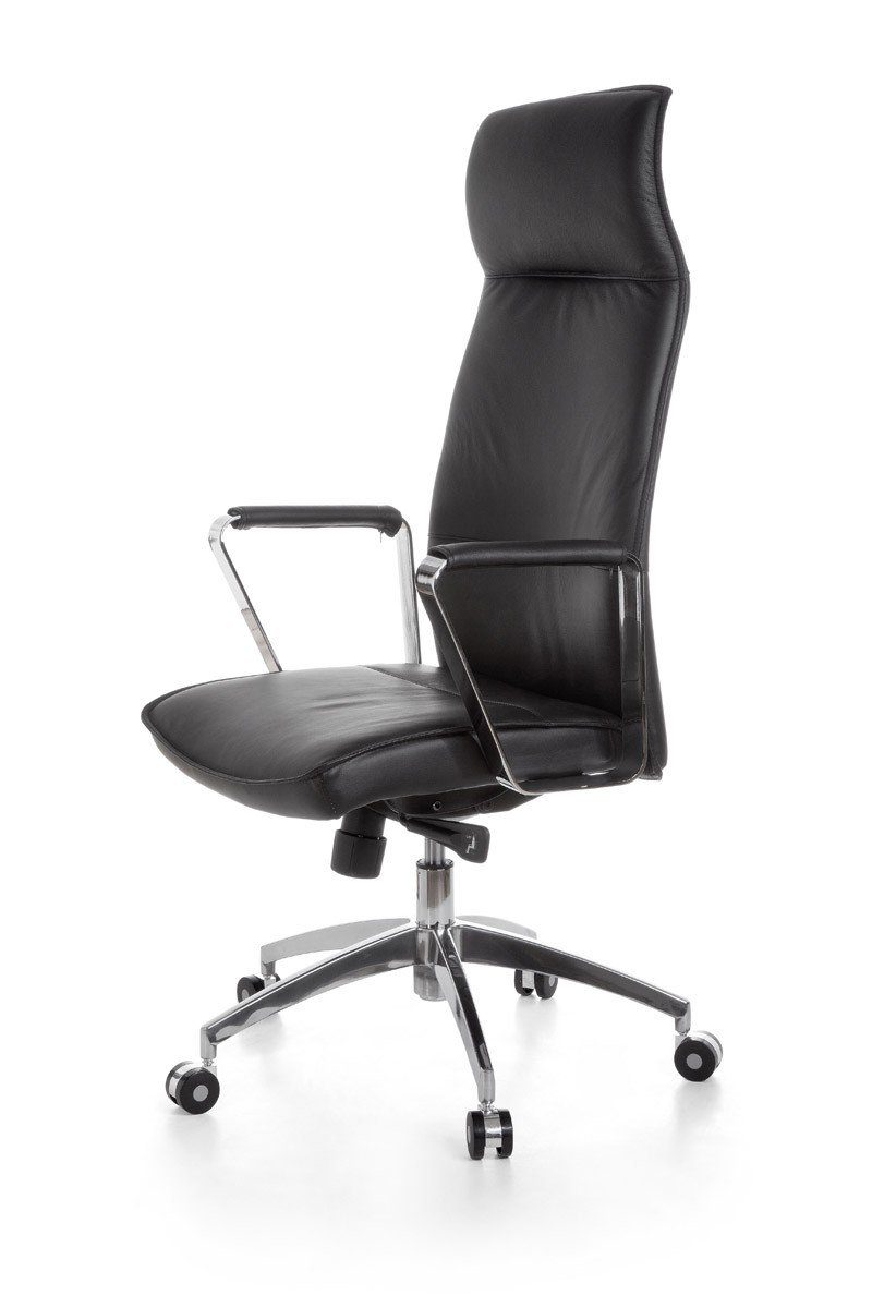 Amstyle Drehstuhl SPM1.137 (Echtleder Schwarz, Bürostuhl XXL 120 kg Modern), Schreibtischstuhl Drehbar, Chefsessel mit Armlehne