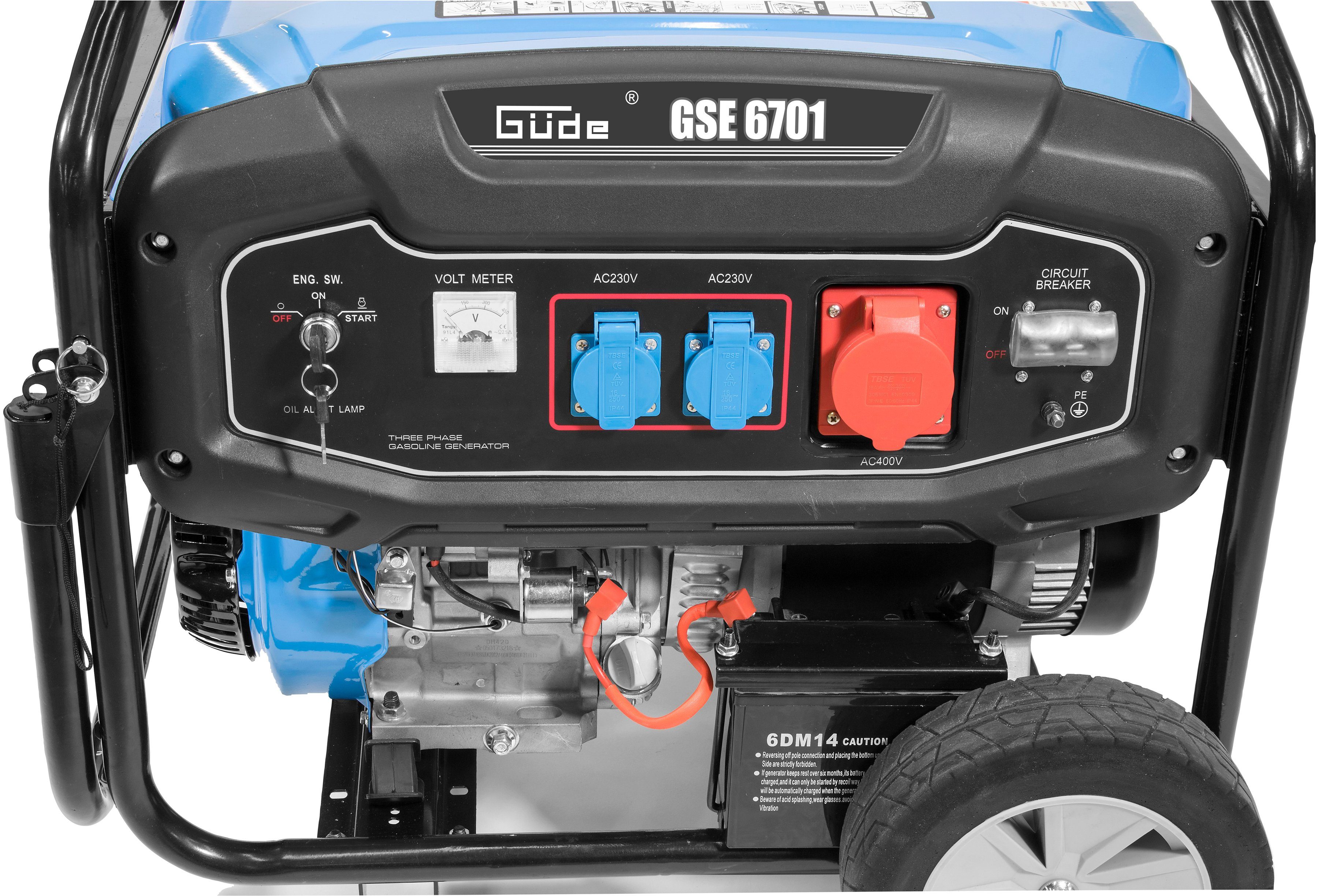 Güde Stromerzeuger GSE 6701, 9 in kW, 2 x Schuko 230 V/50 Hz, 1 x Schuko 400V/50Hz