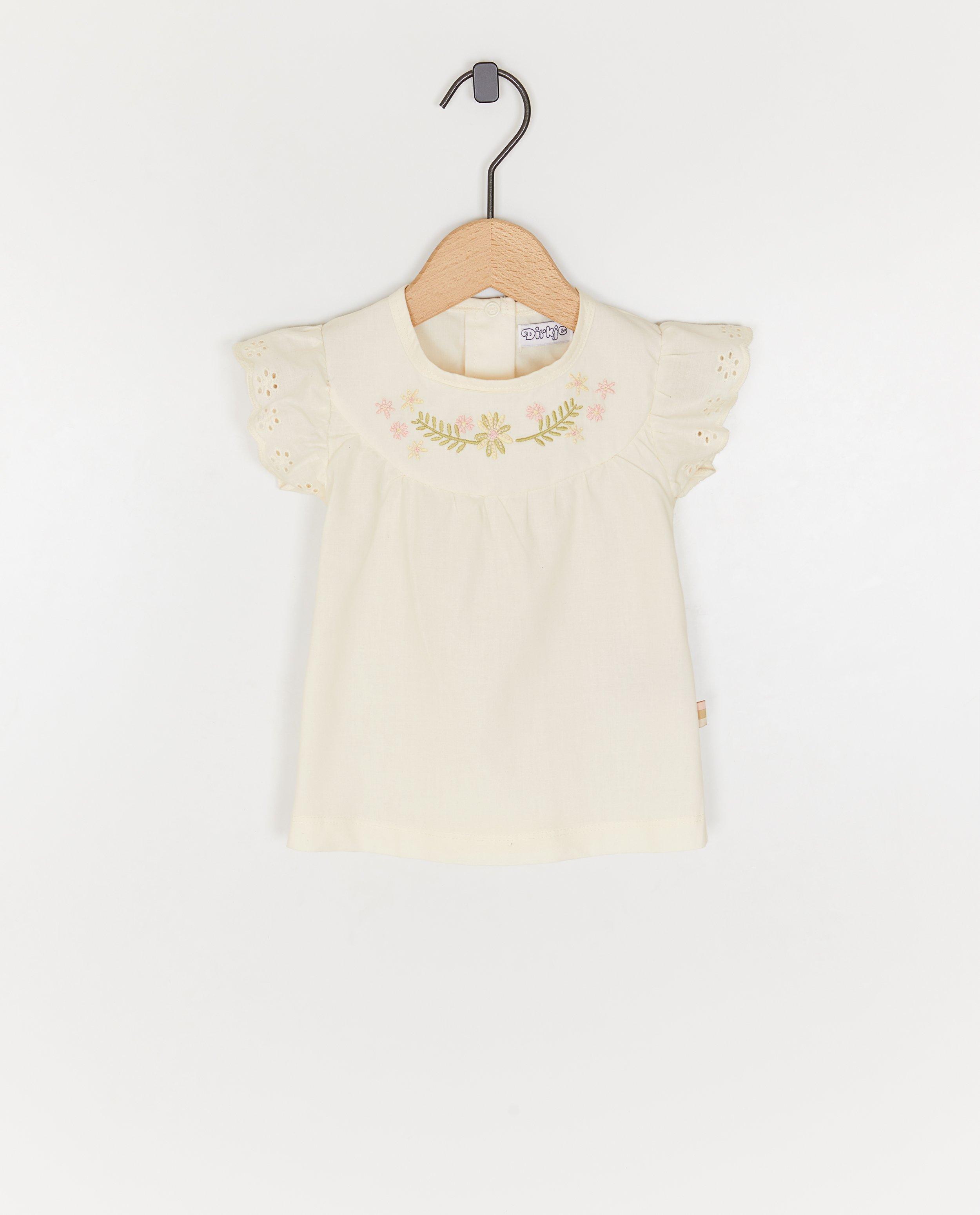 Tricou Dirkje cu flori brodate alb