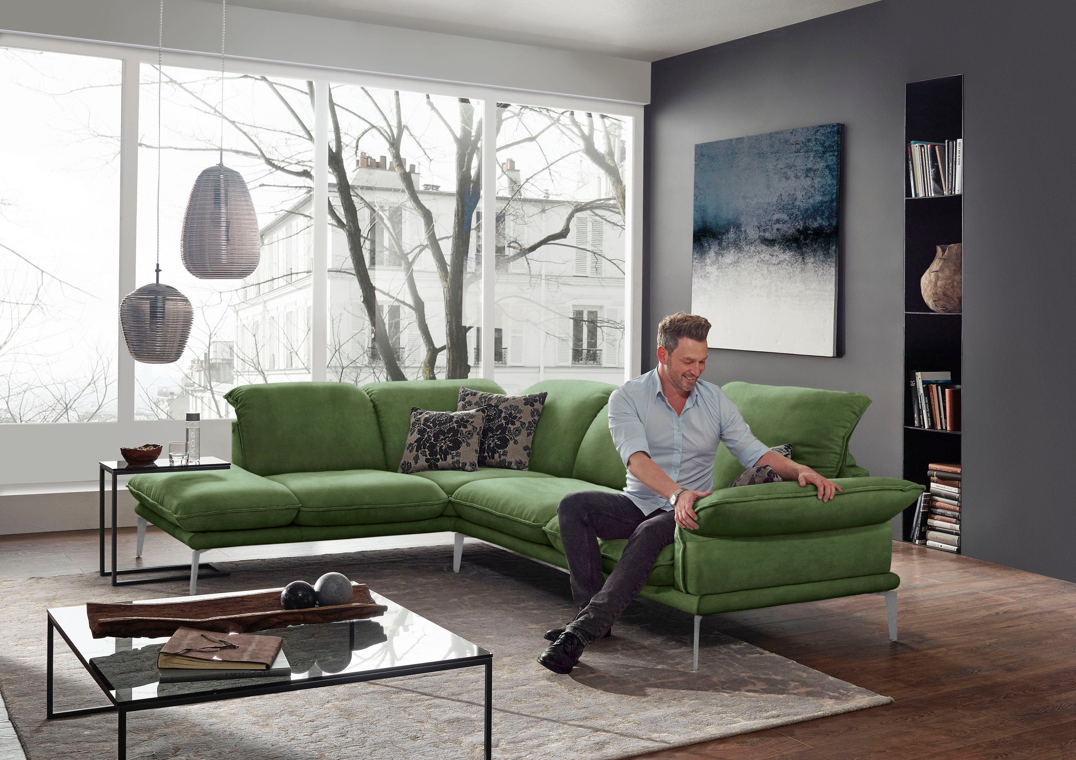 W.SCHILLIG Ecksofa sherry, Kopfstützenverstellung, Winkelfüße in Chrom glänzend, Breite 302 cm