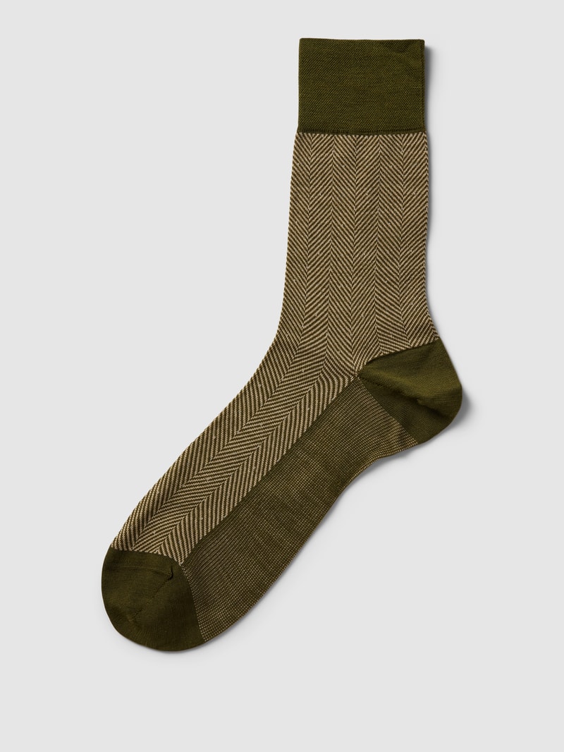 Socken mit elastischem Rippenbündchen Modell 'Herringbone' in dunkelgrün