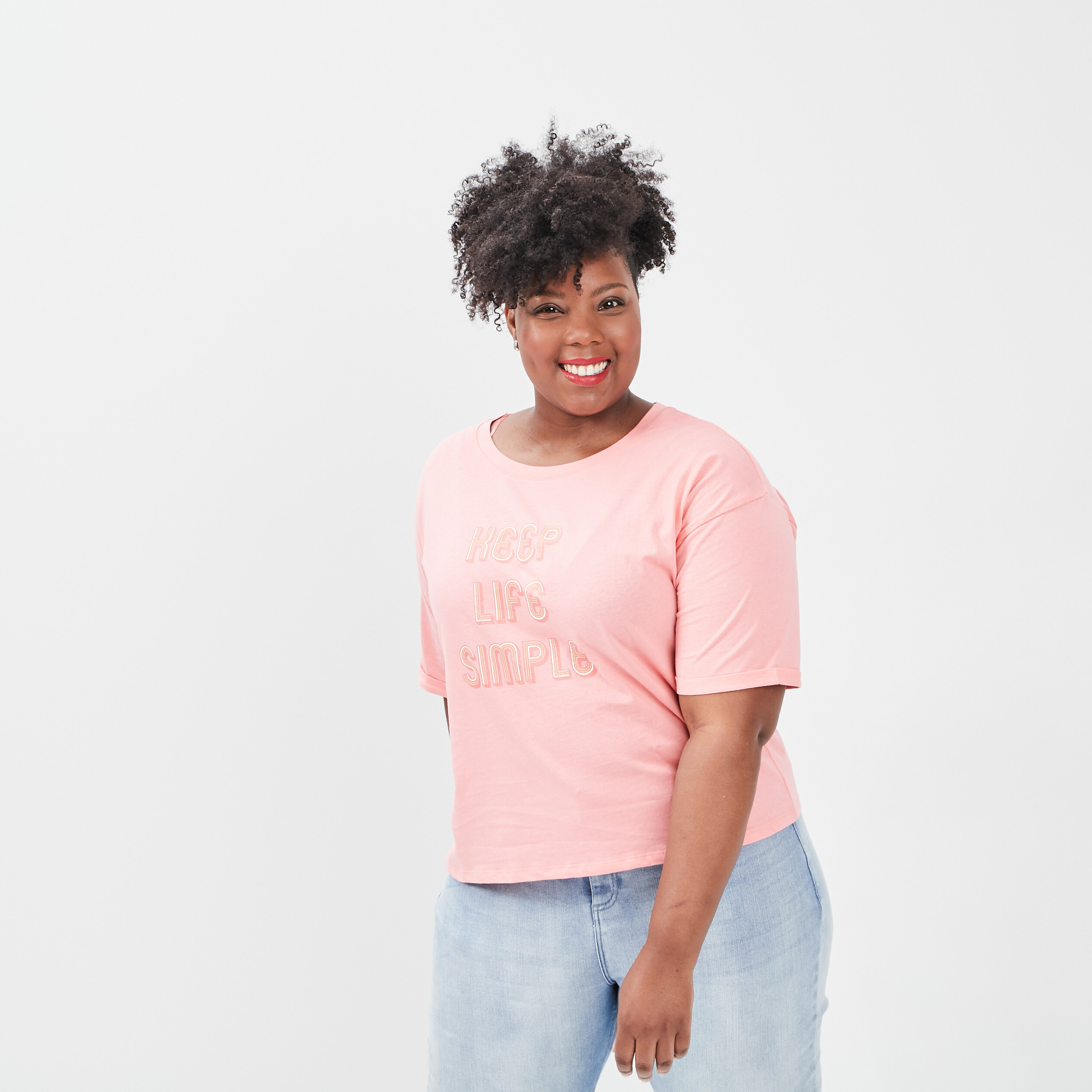T-shirt manches courtes rose vif femme grande taille | La Halle