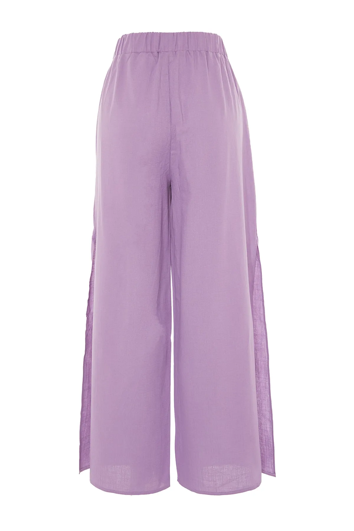 Trendyol Collection  Lilafarbene, strukturierte Schlitzhose aus Leinen TBESS21PL0493