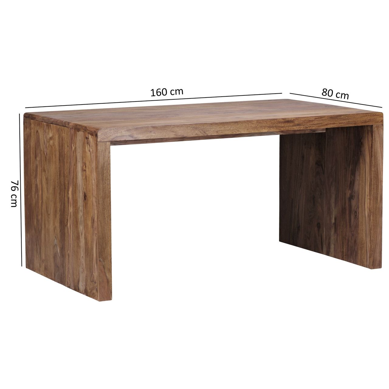 Wohnling Design Natur Sheesham Massivholz Schreibtisch 160 x 80 x 76 cm