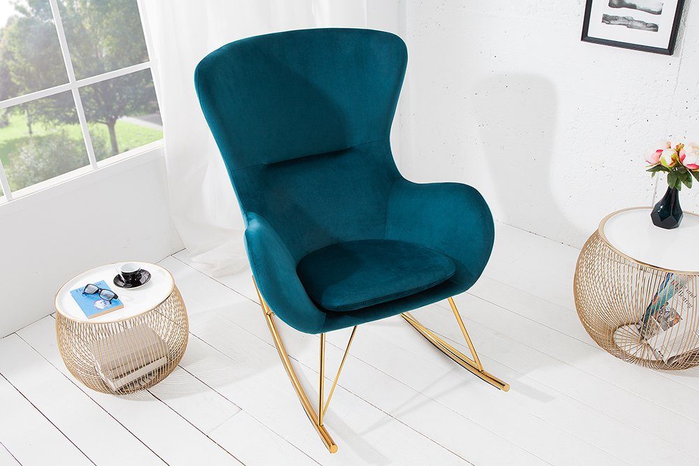 riess-ambiente Schaukelstuhl SCANDINAVIA SWING türkis / gold, Wohnzimmer · Samt · Metall · mit Sitzkissen