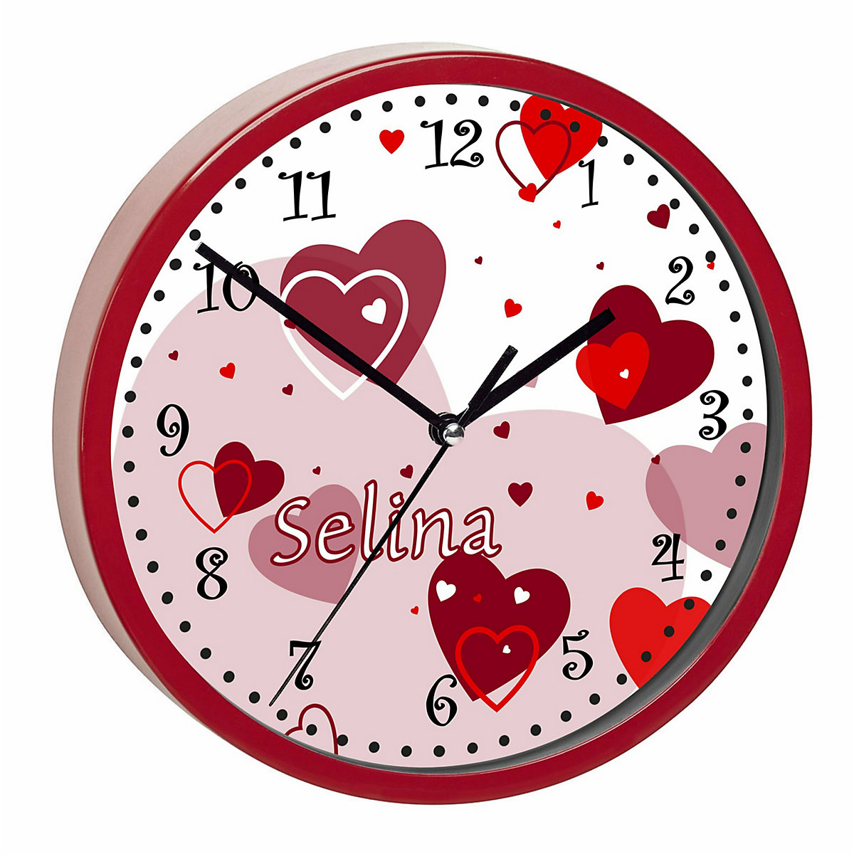 Kinder Wanduhr personalisiert mit Name Herz Rot