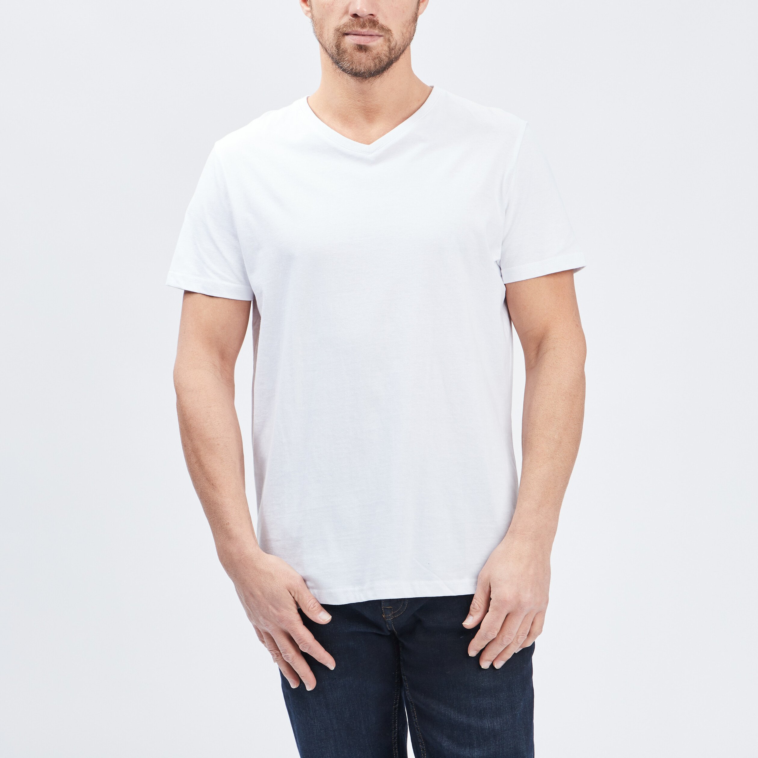 T-shirt manches courtes coton col V blanc homme | La Halle