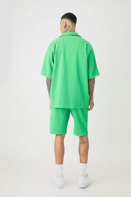 Tall kurzärmliges Oversize Hemd & Shorts in Grün