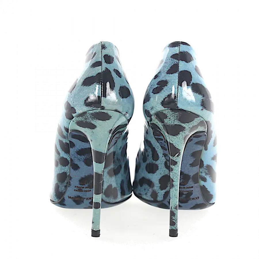 Dolce & Gabbana - Peeptoes Glattleder Leo Print blau schwarz - blau