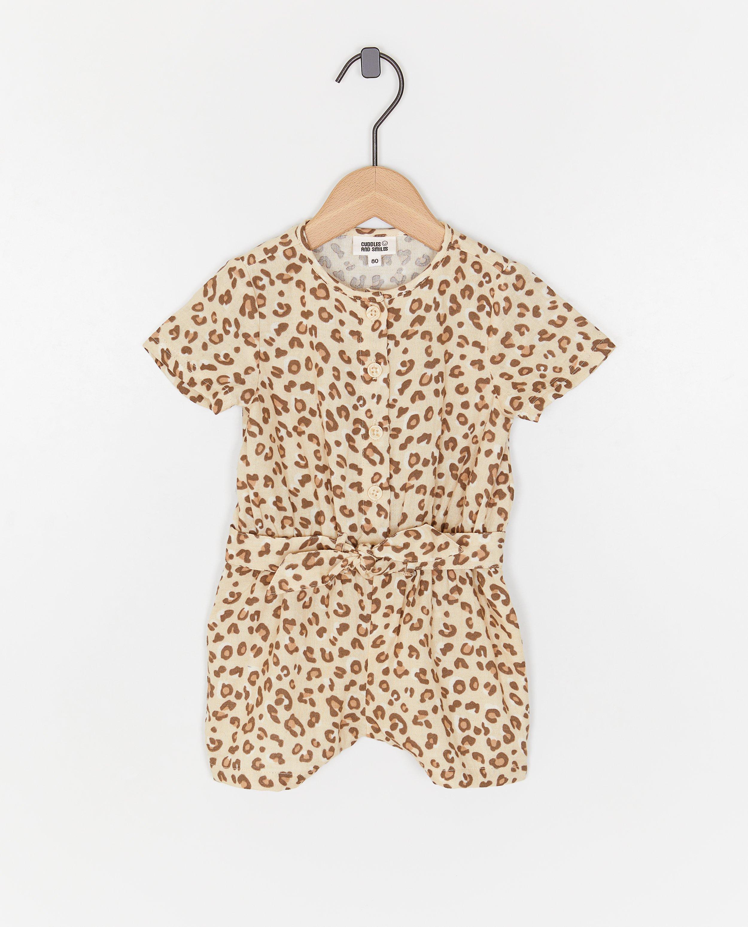 Salopetă Cuddles and Smiles cu imprimeu leopard bej deschis