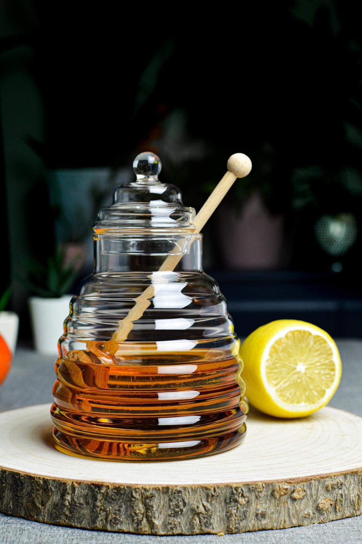 Sendez Honigglas 3-tlg. Honigtopf Honigdose Honigspender Honigglas Marmeladendose Vorratsdose Borosilikatglas