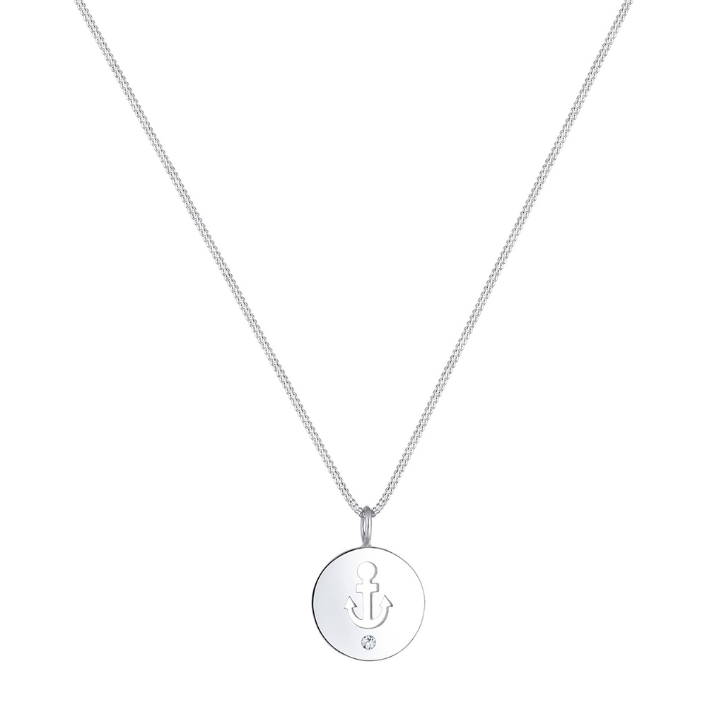Elli Elli Collier Femme Pièce de Monnaie Gravure Ancre Cristal - (925/1000) Argent collier