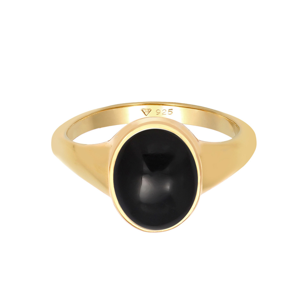 Elli Elli Bague Femmes Sceau Ovale avec Pierre Précieuse Onyx en Argent Sterling 925 P Bague