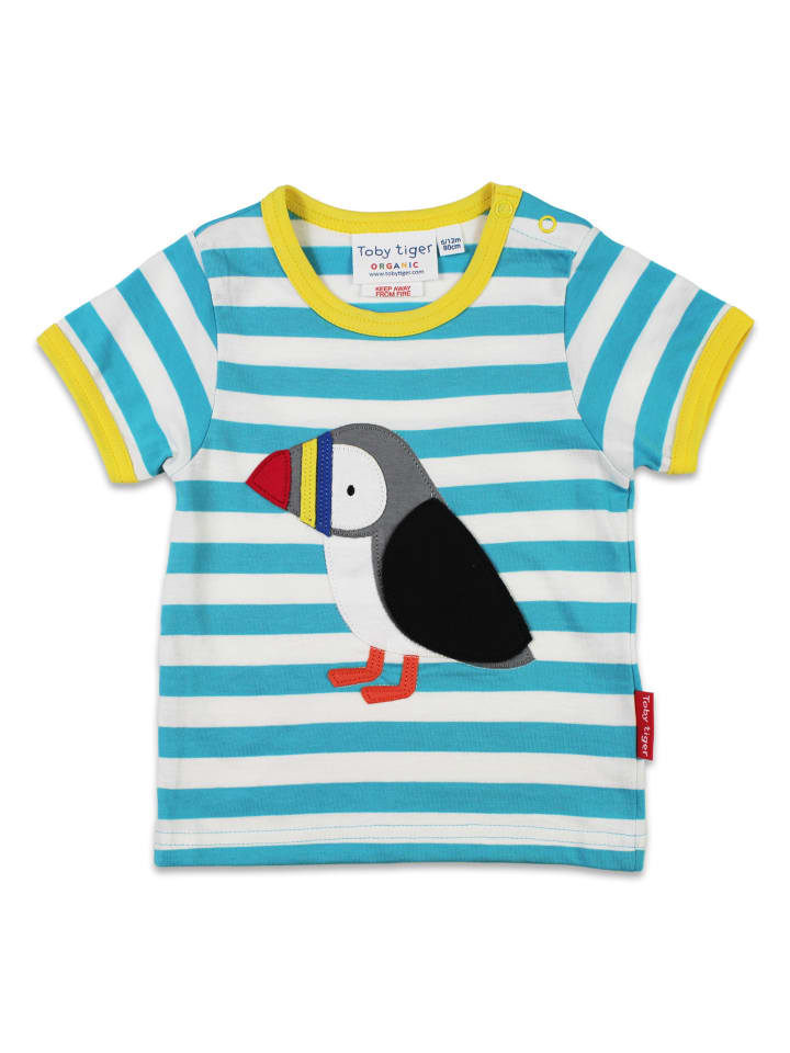 Toby Tiger T-Shirt mit Papageientaucher Applikation in blau günstig kaufen