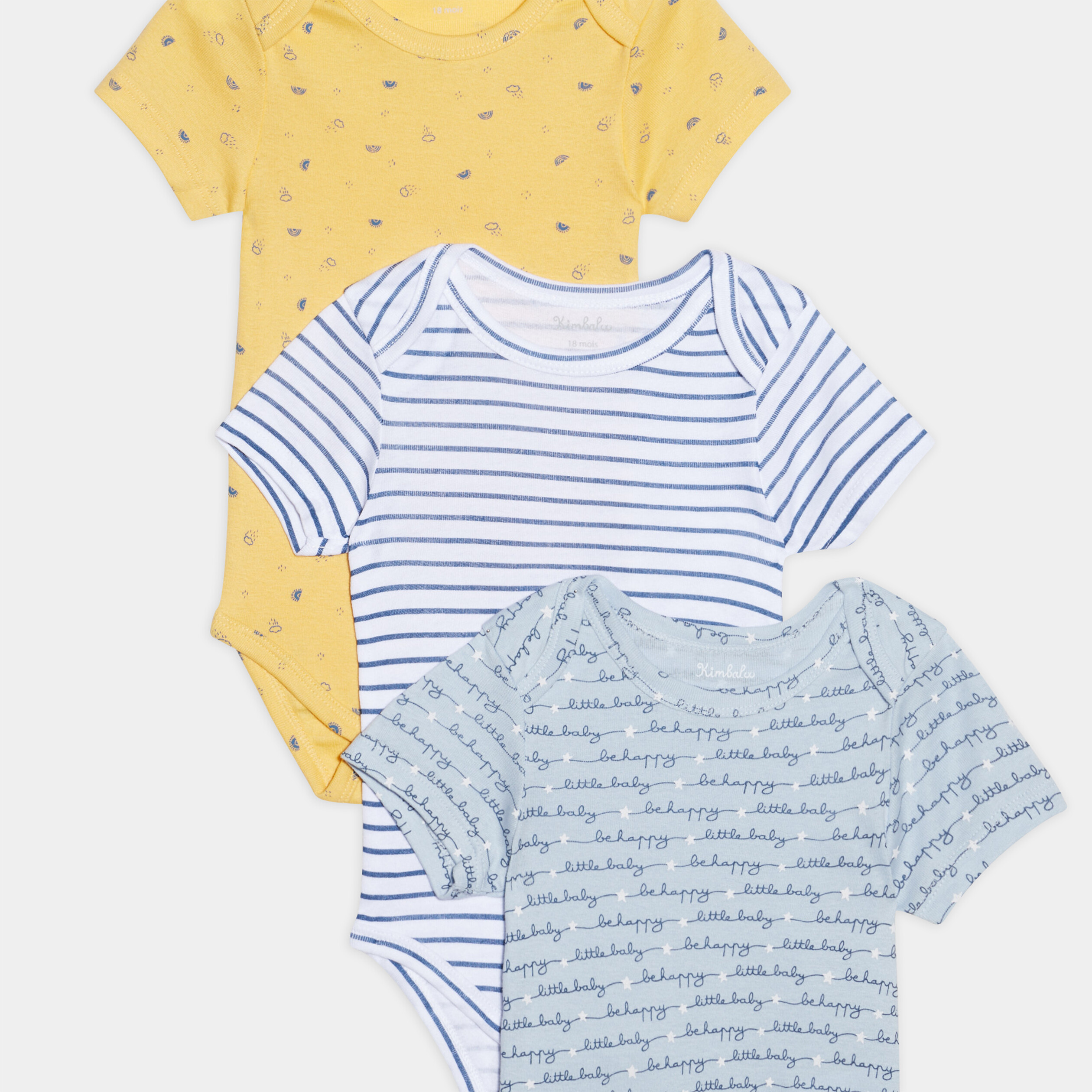 Lot 3 bodies US coton bleu ciel bébé garçon | La Halle