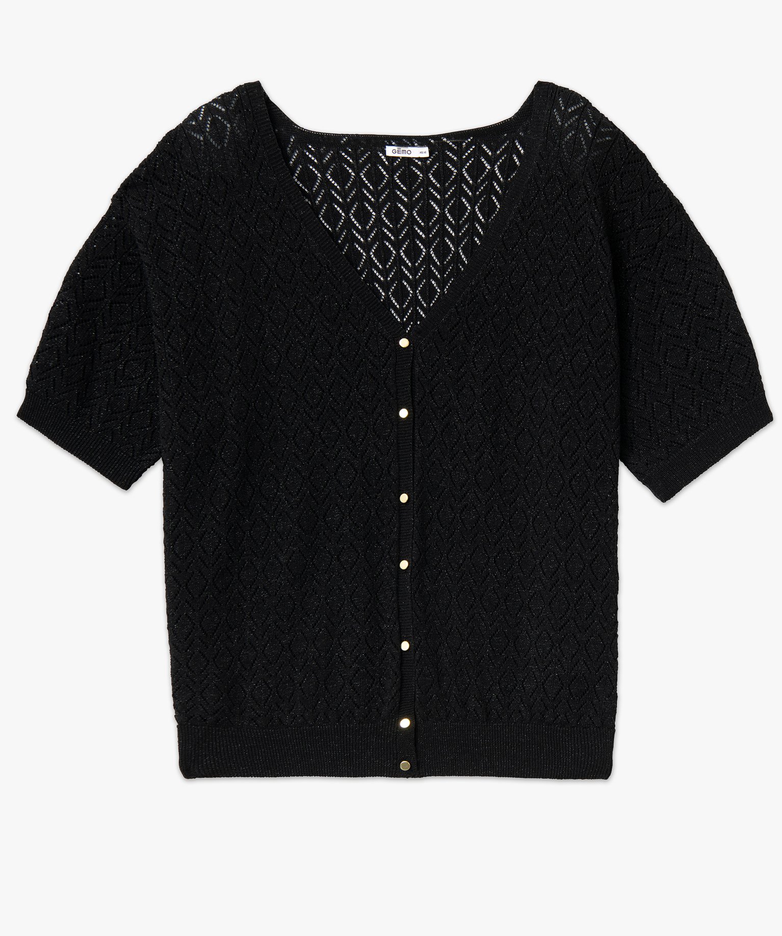 Gilet à manches courtes en maille ajourée femme grande taille noir | GEMO