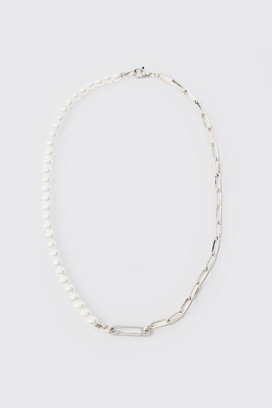 Pearl & Chain Necklace In Silver