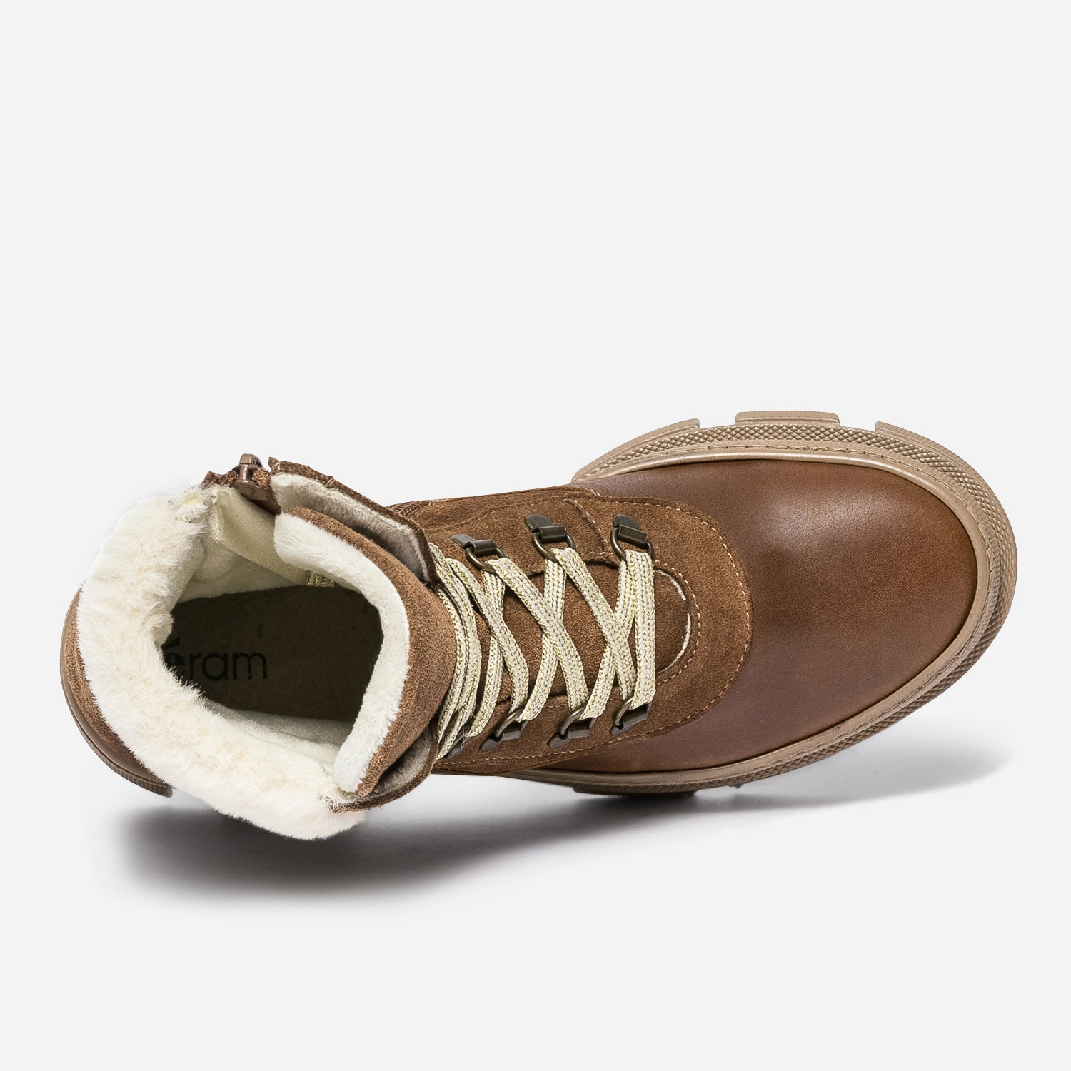 Boots marron en cuir et cuir velours fourré
