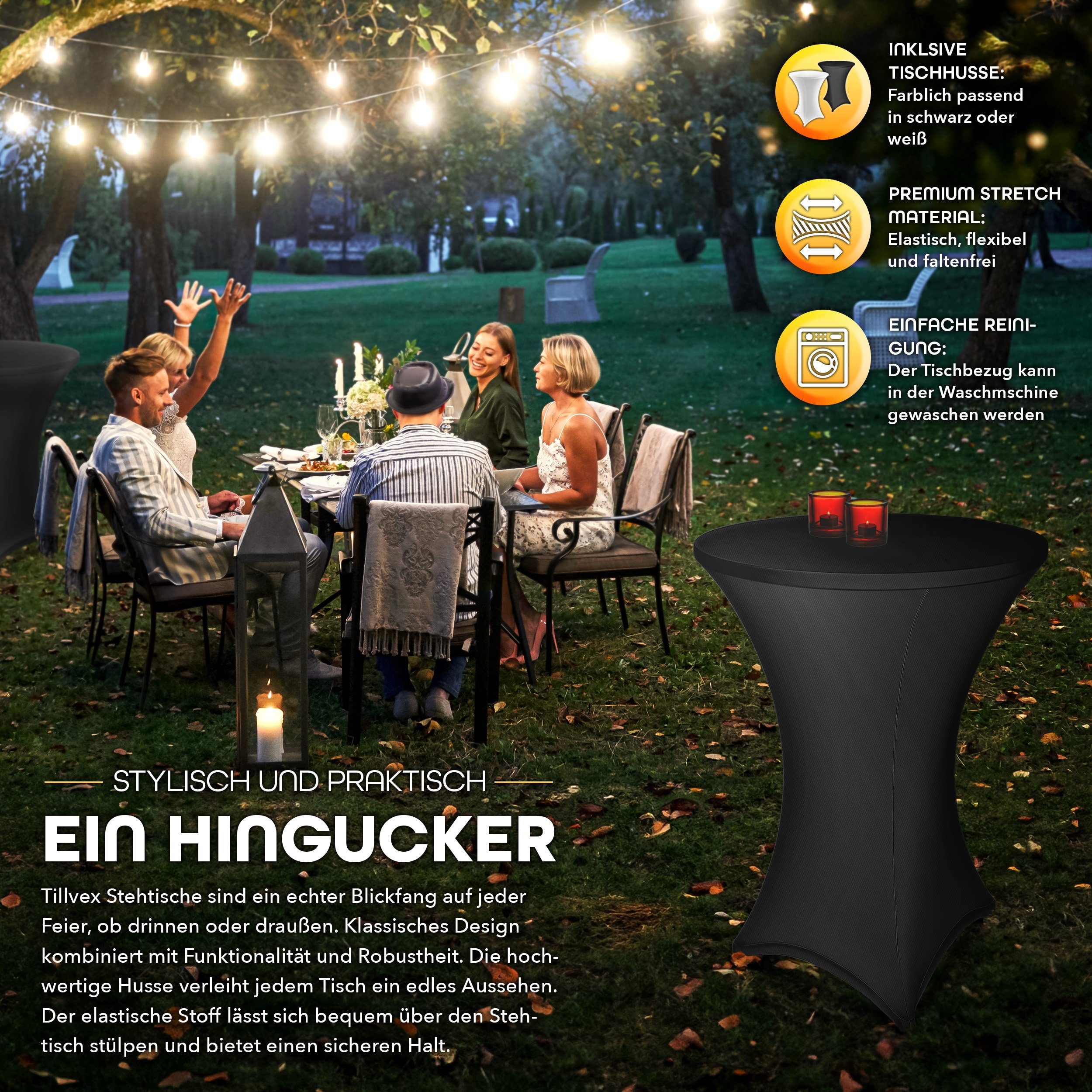 tillvex Stehtisch Gastro Stehtisch klappbar mit Husse Bistrotisch rund, FERTIG MONTIERT Klapptisch Partytisch Gartentisch