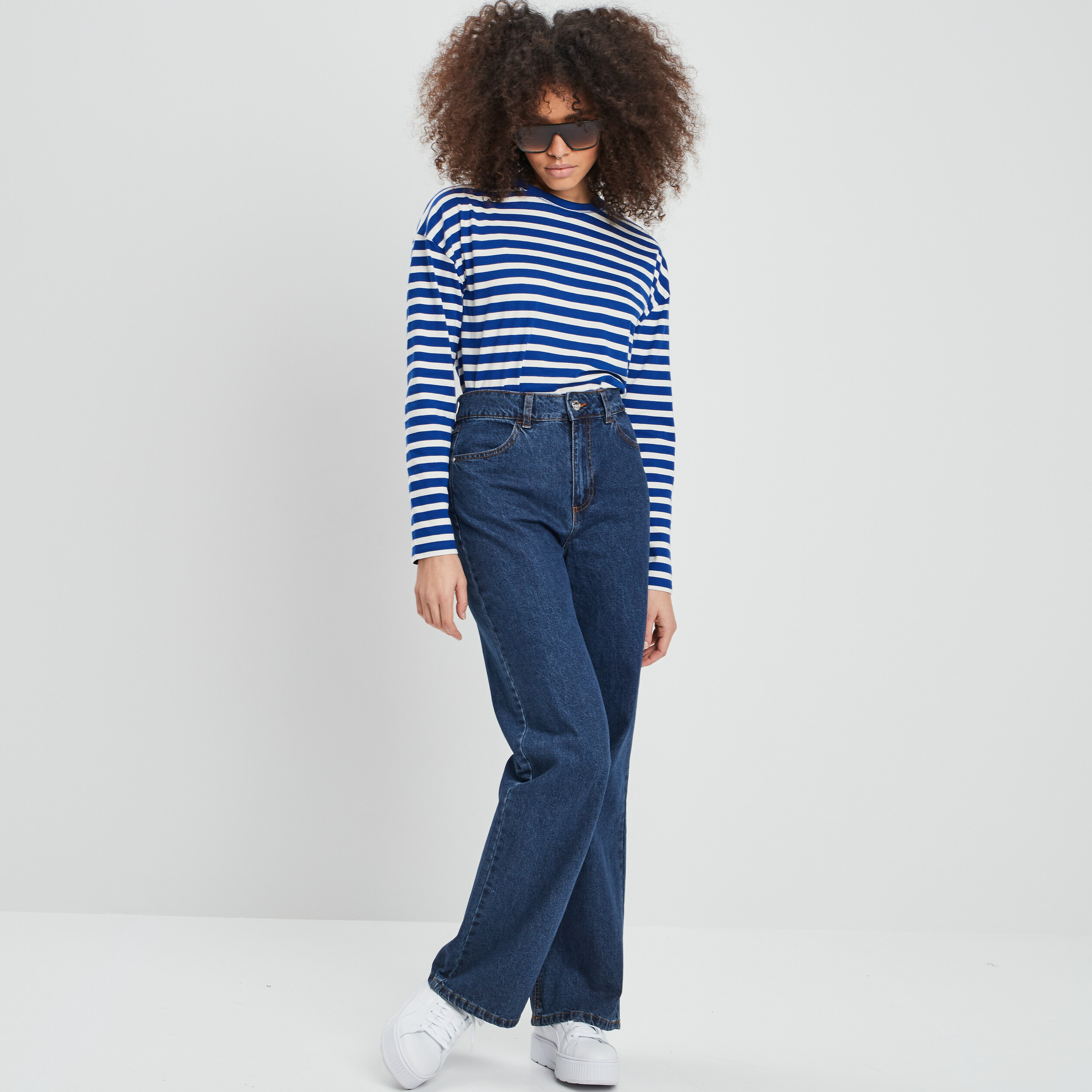 Jeans palazzo taille haute denim stone femme | La Halle