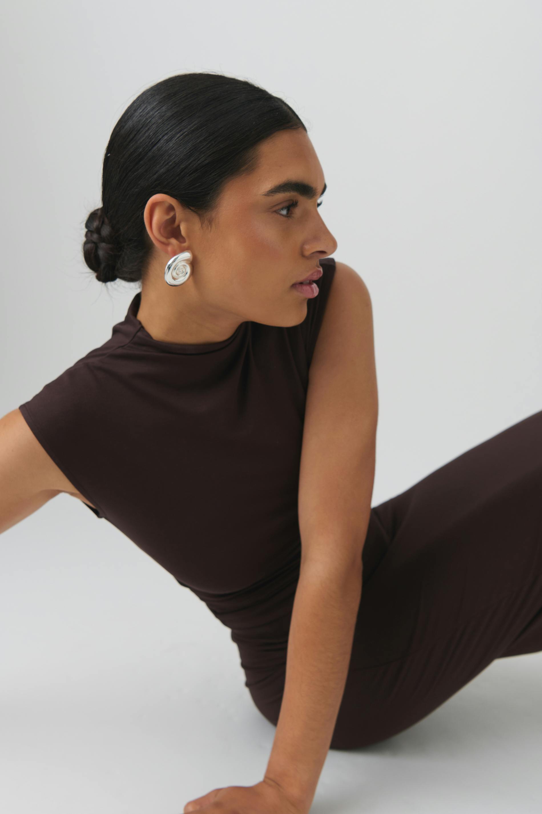 Soft touch funnel neck top