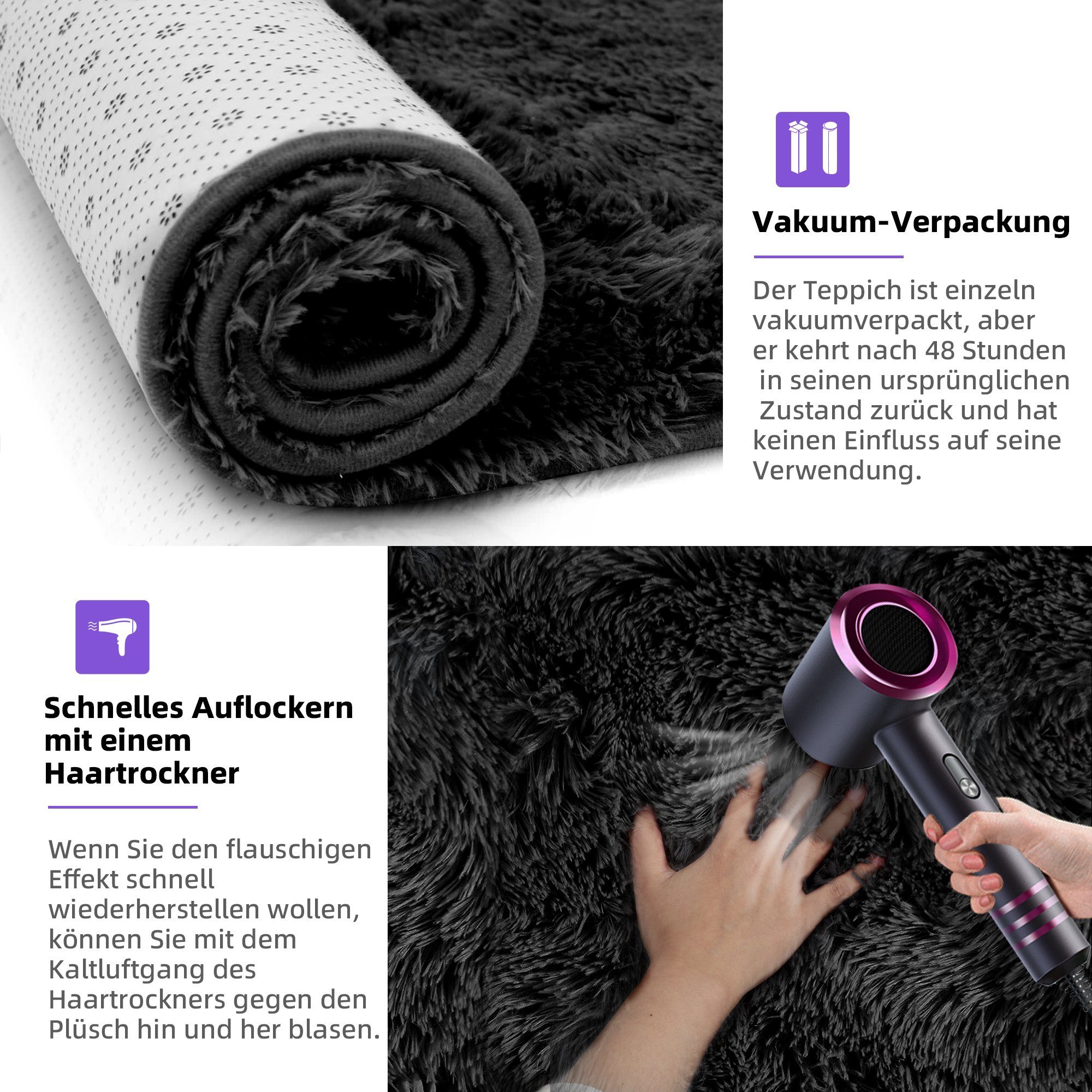 Fellteppich weiche flauschige Teppich, Shaggy, einfarbig, Wohnzimmer, Schlafzimmer, NEFOSO, rechteckig, Höhe: 43 mm, modern home Dekoration Teppich, besonders weich, Kinderzimmer, 304x243cm