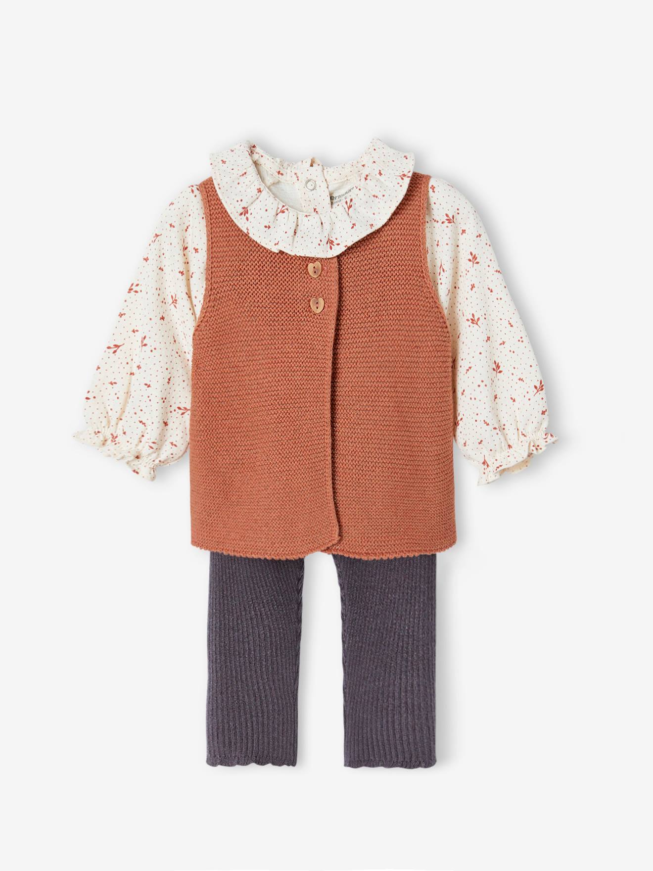 Vertbaudet Mädchen Baby-Set: Bluse, Weste & Leggings - terrakotta farbe