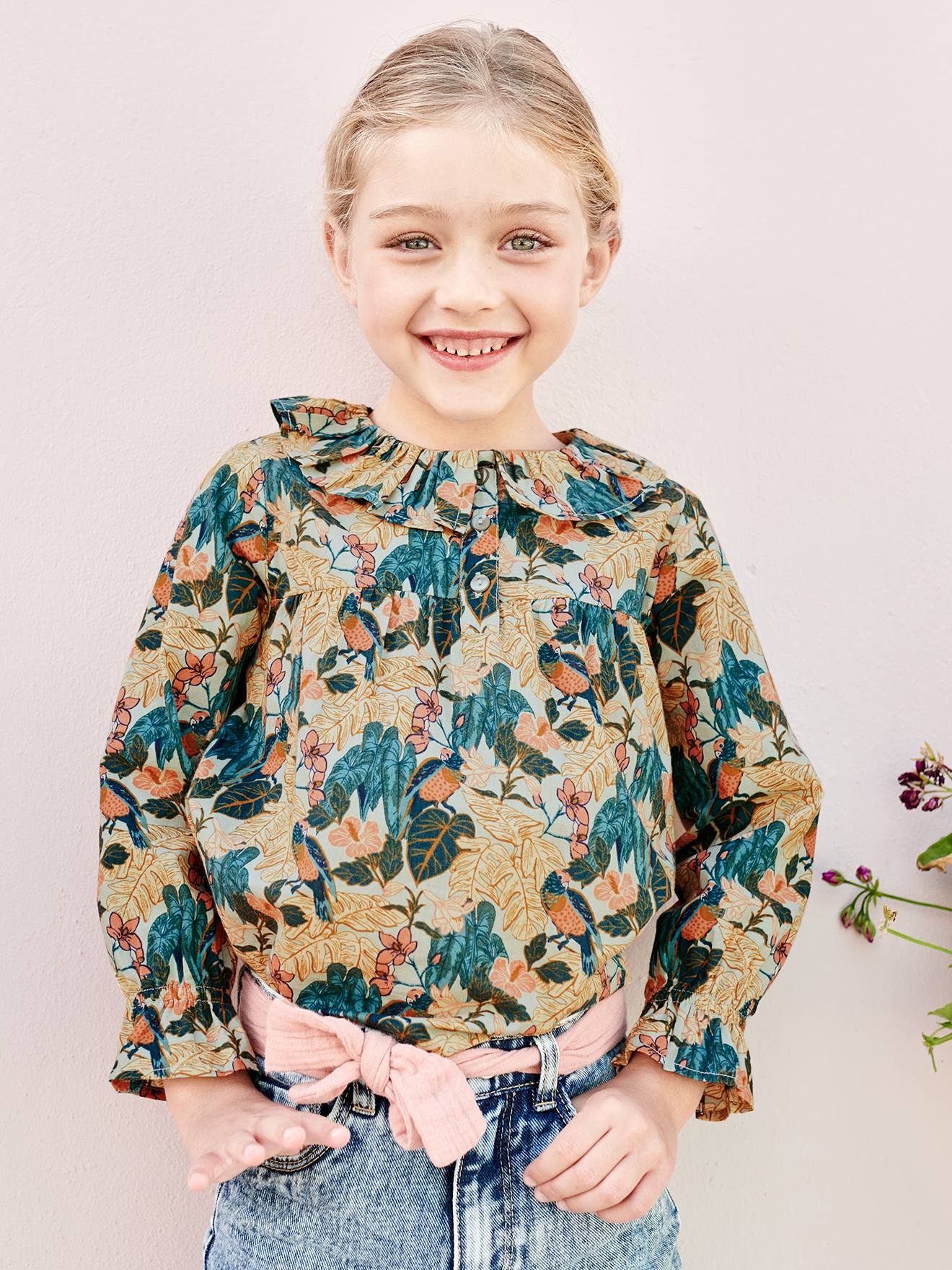 Blouse imprimée fleurs fille blush