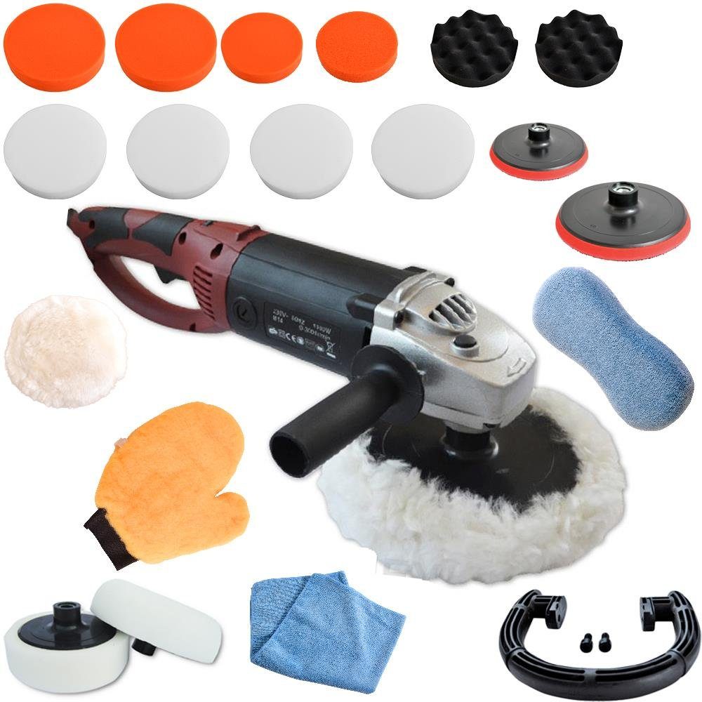 PROMAFIT Rotationspoliermaschine Poliermaschine 1500W (Set 2), 3000 max. U/min, (Set, 2), ohne Akku und Ladegerät, Poliermaschine für Rechts- und Linkshänder