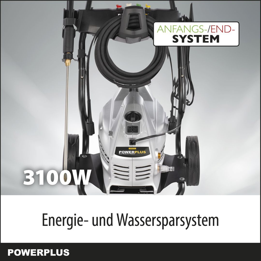 Powerplus Elektrischer Hochdruckreiniger POWXG90430 - 3100 Watt Terrassenreiniger, Start- / Stopp-Funktion